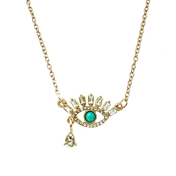 Eye of Horus Necklace Gold Plated Turquoise Pendant & Cable Chain Layer Jewelry - Picture 3 of 7